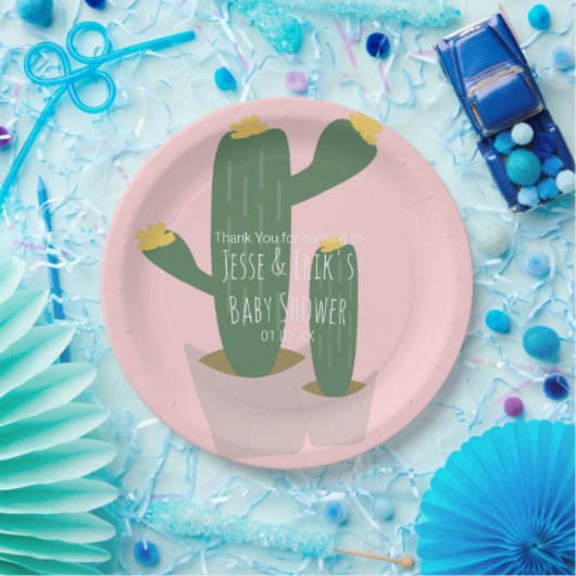 Assiettes En Carton Cactus Cupcakes Merci Baby shower rose (Fête)