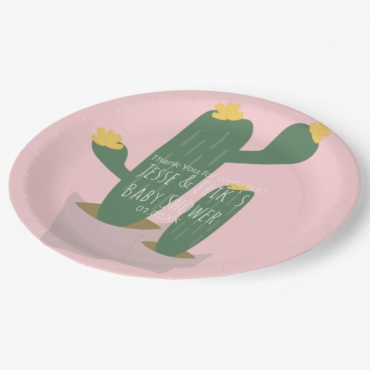 Assiettes En Carton Cactus Cupcakes Merci Baby shower rose (Angle)