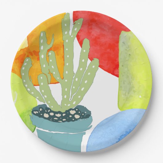 Assiettes En Carton Cactus en pot coloré (Devant)