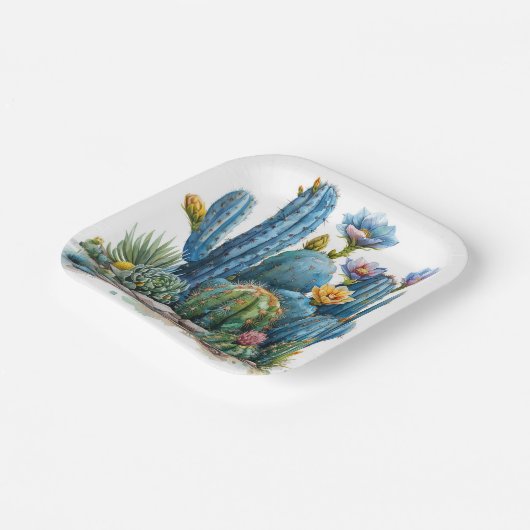 Assiettes En Carton Cactus florissants et succulents (Angulaire)