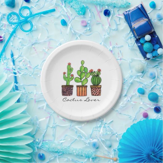 Assiettes En Carton Cactus mignon d'aquarelle dans des pots (Fête)