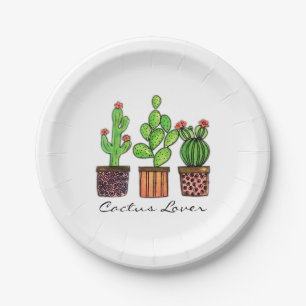 Assiettes En Carton Cactus mignon d'aquarelle dans des pots