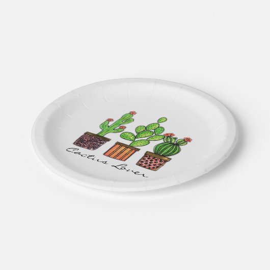 Assiettes En Carton Cactus mignon d'aquarelle dans des pots (Angle)