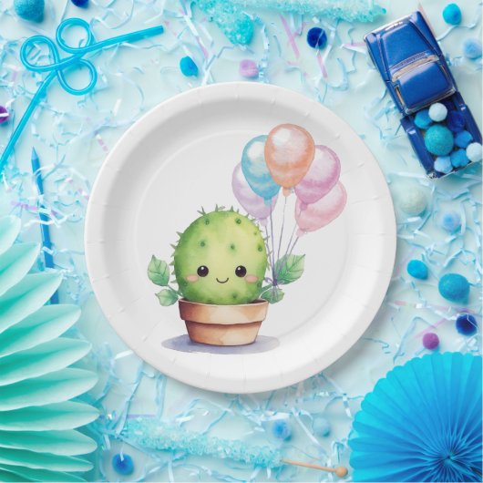 Assiettes En Carton Cactus mignons avec ballons d'anniversaire (Fête)