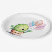 Assiettes En Carton Cactus mignons avec ballons d'anniversaire (Angle)