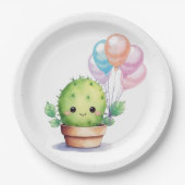 Assiettes En Carton Cactus mignons avec ballons d'anniversaire (Devant)