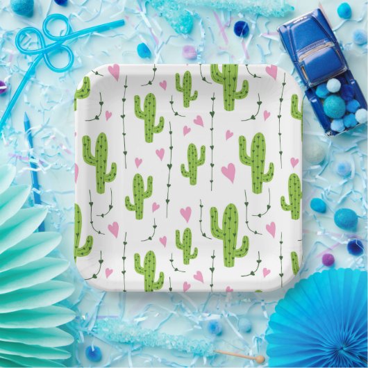 Assiettes En Carton Cactus mignons avec le coeur en vert (Fête)
