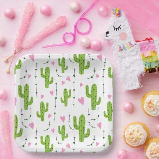 Assiettes En Carton Cactus mignons avec le coeur en vert (Fête)