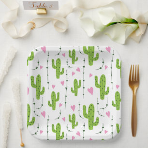 Assiettes En Carton Cactus mignons avec le coeur en vert