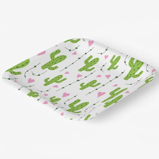 Assiettes En Carton Cactus mignons avec le coeur en vert (Angulaire)