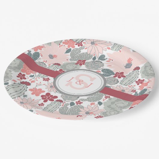 Assiettes En Carton Cactus Pink Mint Succulents Cactus Plantes (Angle)