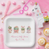 Assiettes En Carton Cactus Ruban rose Bébé fille Douche (Fête)
