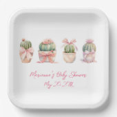 Assiettes En Carton Cactus Ruban rose Bébé fille Douche (Recto)