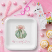 Assiettes En Carton Cactus Ruban rose Bébé fille Douche (Fête)