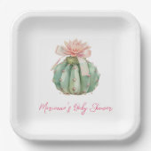 Assiettes En Carton Cactus Ruban rose Bébé fille Douche (Recto)