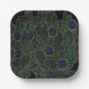 Assiettes En Carton Cactus Succulent Cactus Nuit Nuit Noir