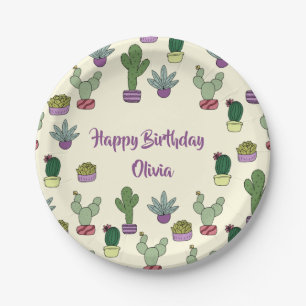 Assiettes En Carton Cactus Succulent Cactus Plantes Posés Joyeux Anni