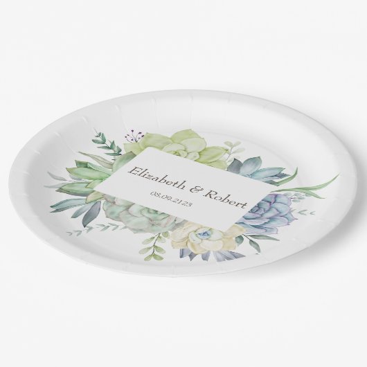 Assiettes En Carton Cactus succulents à l'aquarelle (Angle)