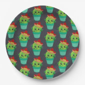 Assiettes En Carton Cactus vert mignon dans un Motif du Sombrero rouge (Devant)
