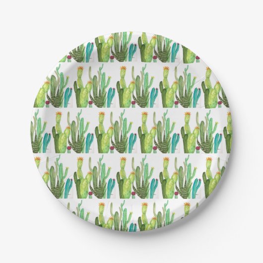 Assiettes En Carton Cactus vert succulent motif aquarelle Cactus (Devant)