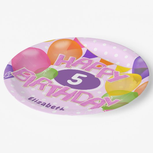 Assiettes En Carton cadeau d'anniversaire rose biscuits avec ballons (Angle)