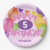 Assiettes En Carton cadeau d'anniversaire rose biscuits avec ballons (Devant)