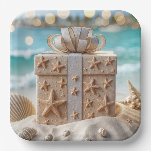 Assiettes En Carton Cadeau de Noël de plage avec Starfish (Recto)