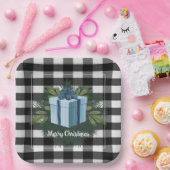 Assiettes En Carton Cadeau de Noël Plaid Buffalo | Bleu (Fête)