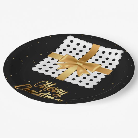 Assiettes En Carton Cadeau élégant avec ruban doré et Pois (Angle)