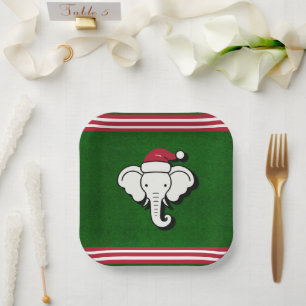 Assiettes En Carton Cadeau éléphant blanc rouge et vert Fête de Noël