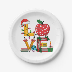 Assiettes En Carton Cadeau pour Enseignant Crayon Apple Livres d'Amo