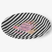 Assiettes En Carton Cadeau rose Anniversaire noir & blanc rayures (Angle)