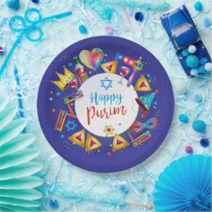 Assiettes En Carton Cadeaux de panier de Pourim heureux, décoration, o