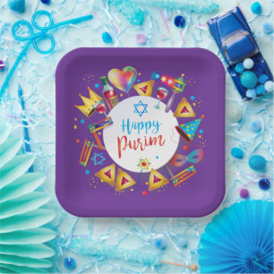 Assiettes En Carton Cadeaux de panier de Pourim heureux, décoration, o