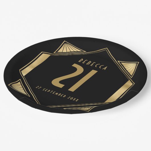 Assiettes En Carton Cadre Art Déco 21e anniversaire Nom Date (Angle)
