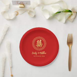 Assiettes En Carton Cadre circulaire double bonheur mariage chinois