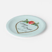 Assiettes En Carton Cadre Coeur avec Rose Aquarelle (Angle)