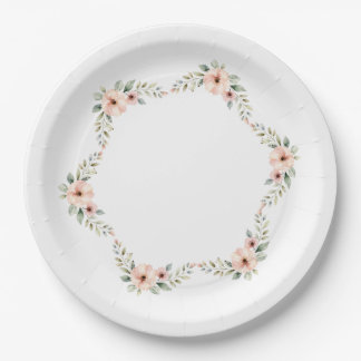 Assiettes En Carton Cadre de coin de mariage à aquarelle florale pêche