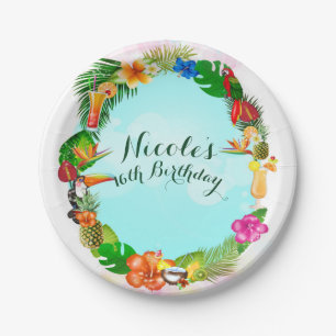 Assiettes En Carton Cadre de fête luau de choses tropicales hawaïennes