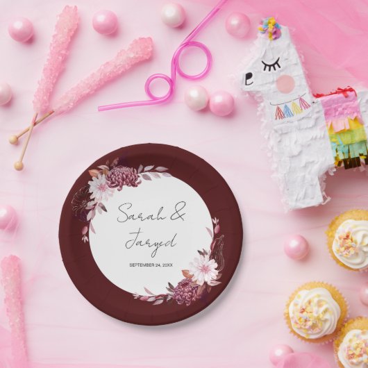 Assiettes En Carton Cadre de fleurs d'automne (Fête)