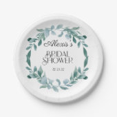 Assiettes En Carton Cadre de verdure d'eucalyptus Vert Bleu Baby Showe (Devant)