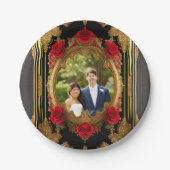 Assiettes En Carton Cadre doré aux roses rouges, photo de style gothiq (Devant)