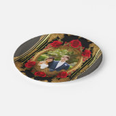 Assiettes En Carton Cadre doré aux roses rouges, photo de style gothiq (Angle)