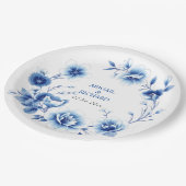 Assiettes En Carton Cadre floral bleu Chinoiserie fleurs mariage (Angle)