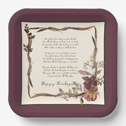 Assiettes En Carton Cadre floral d'automne avec texte (Recto)
