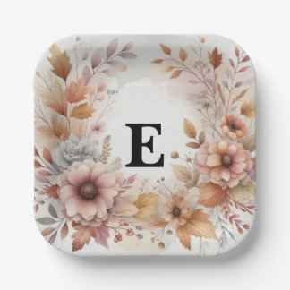 Assiettes En Carton Cadre floral de feuilles d'automne à l'aquarelle p