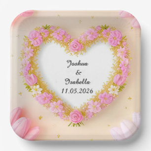 Assiettes En Carton Cadre floral en forme de cœur