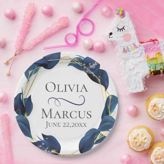 Assiettes En Carton Cadre moderne Deep Indigo Blue et Gold (Fête)