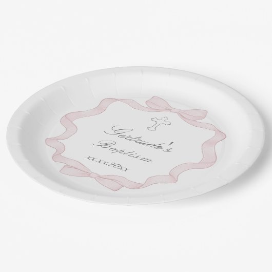 Assiettes En Carton Cadre papillon rose (Angle)