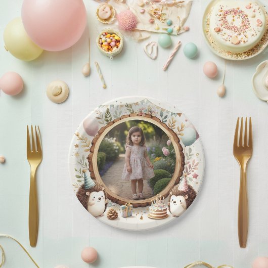 Assiettes En Carton Cadre photo de Hérisson pour les fêtes d'anniversa